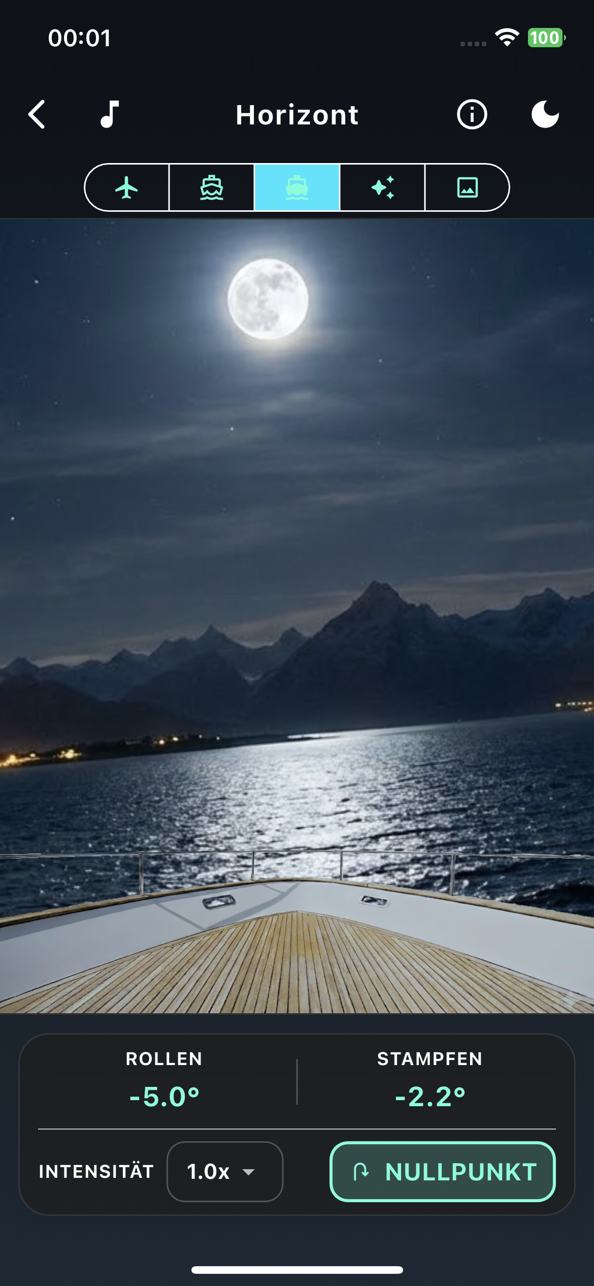 Schiffsbug und Künstlicher Horizont